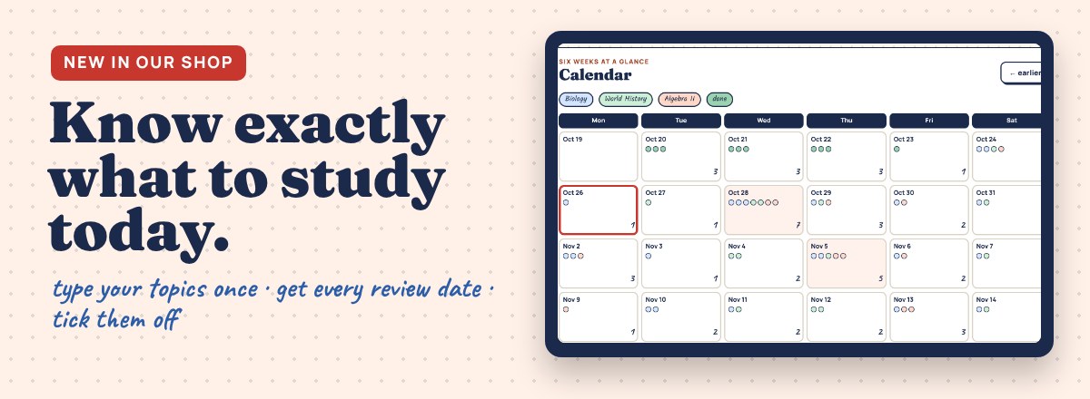 Exam Study Planner by Worksheet365: spreadsheet calendar and printable daily study page.