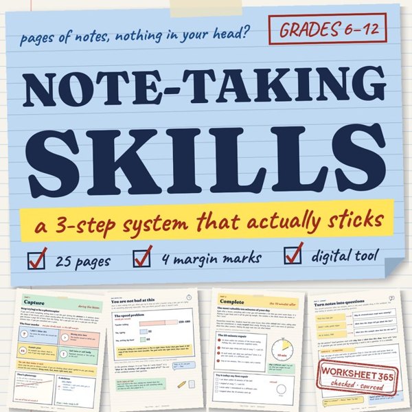 Note-Taking Skills: printable study-skills unit by Worksheet365